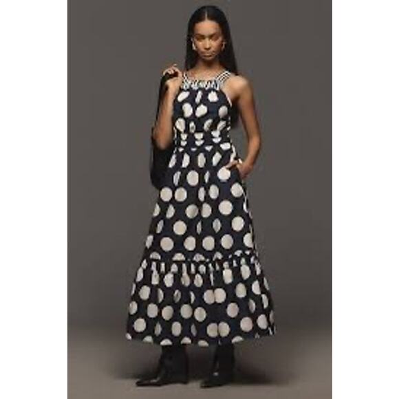Anthropologie Dresses & Skirts - Anthropologie Somerset Poplin Halter Maxi Dress NWT XL Navy White Polka Dot